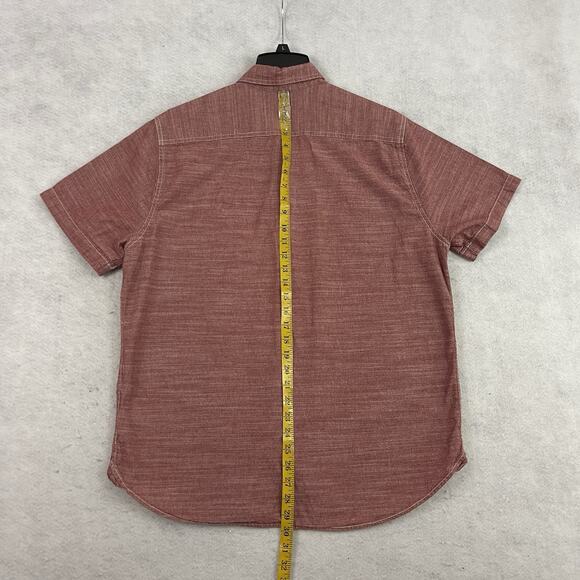 WOOLRICH Shirt Mens Large Red Chambray Short Sleeve Casual Button Up Gorpcore - Picture 5 of 11